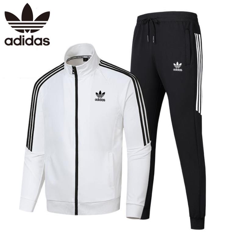 SALE ADIDAS Bộ Đồ Thể Thao 2 Món Áo Khoác Cardigan Dáng Rộng + Quần Dài Lưng Thun Co Giãn Tốt Thời Trang Cho Nam