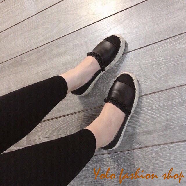 Giày lười slip on nữ đính đinh đế giả cói vintage thời trang hàng cao cấp chuẩn đẹp-GL14 | BigBuy360 - bigbuy360.vn