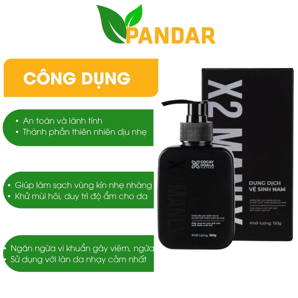 Gel vệ sinh nam X2 Manly Cocayhoala Dung dịch vệ sinh nam làm sạch giúp trẻ hóa cậu nhỏ chai 150g PANDAR