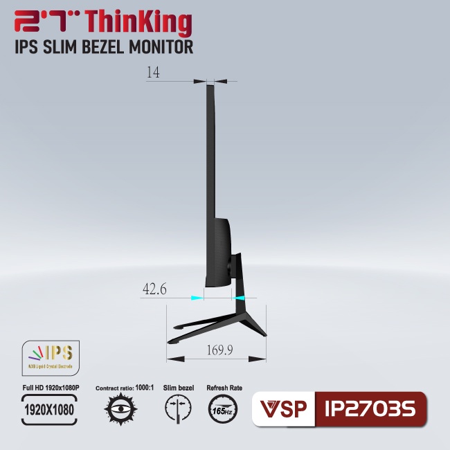 Màn hình VSP IP2703S 27inch Gaming (27&quot; IPS FHD 165Hz, HDMI+DP+Audio 3.5) - Hàng chính hãng