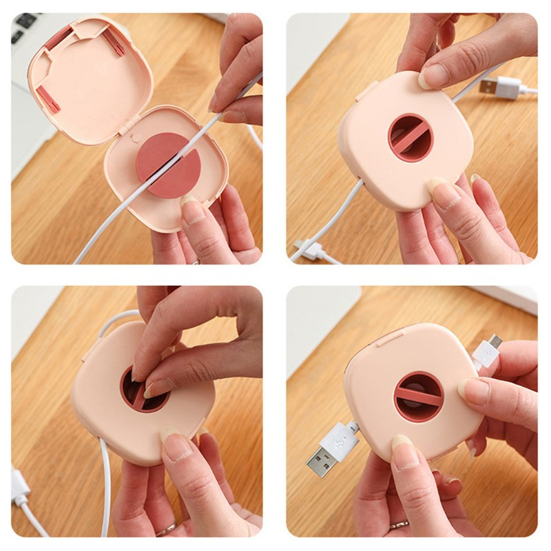 Hộp Đựng Dây Cáp Sạc Điện Thoại Di Động Hình Tròn Nhỏ Gọn Có Thể Xoay Được