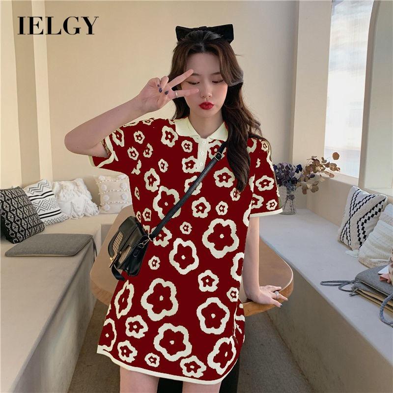 Đầm polo IELGY tay ngắn phong cách Hàn Quốc cho nữ
