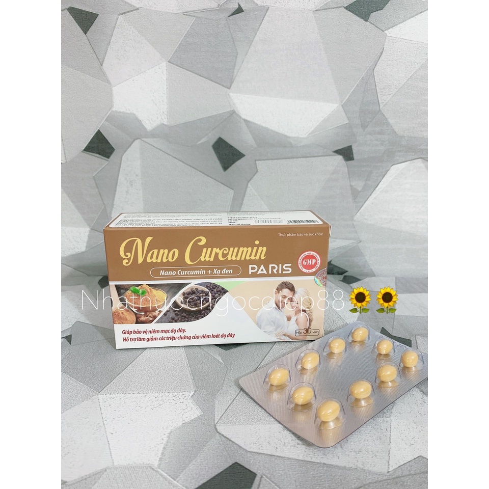 Viên uống Nano Curcumin Paris hỗ trợ giảm loét dạ dày, giảm trào ngược dạ dày thực quản (Hộp 30 viên)