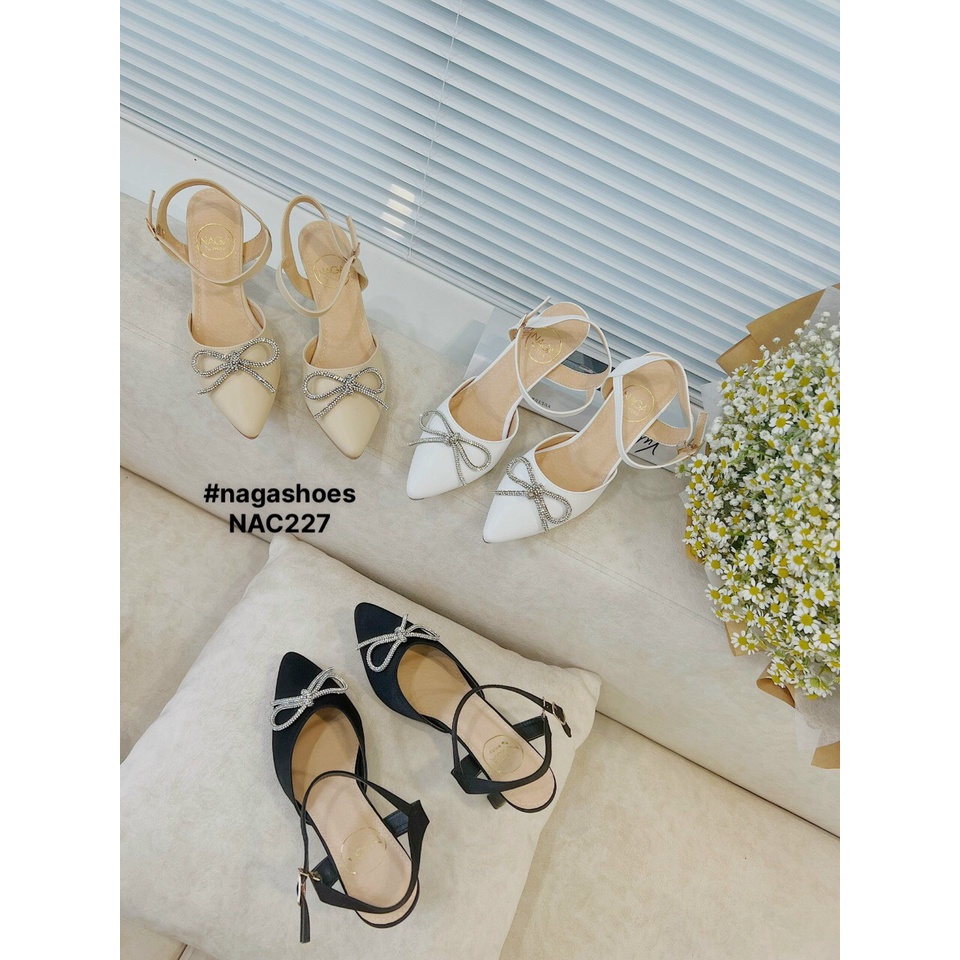 [ FORM BÉ CHỌN LÊN 1 SIZE ] CAO GÓT NAGASHOES MŨI NHỌN THẮT NƠ ĐÍNH ĐÁ NHÂN TẠO 7P NAC227