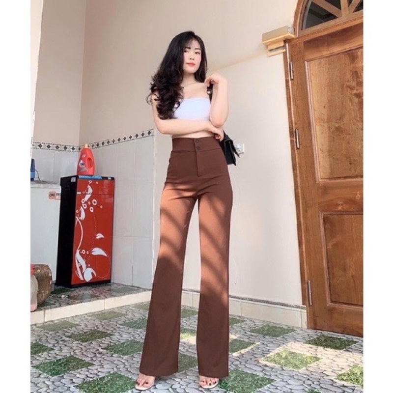 Quần Ống Suông Loe Cạp Cao 2 nút-mã 555