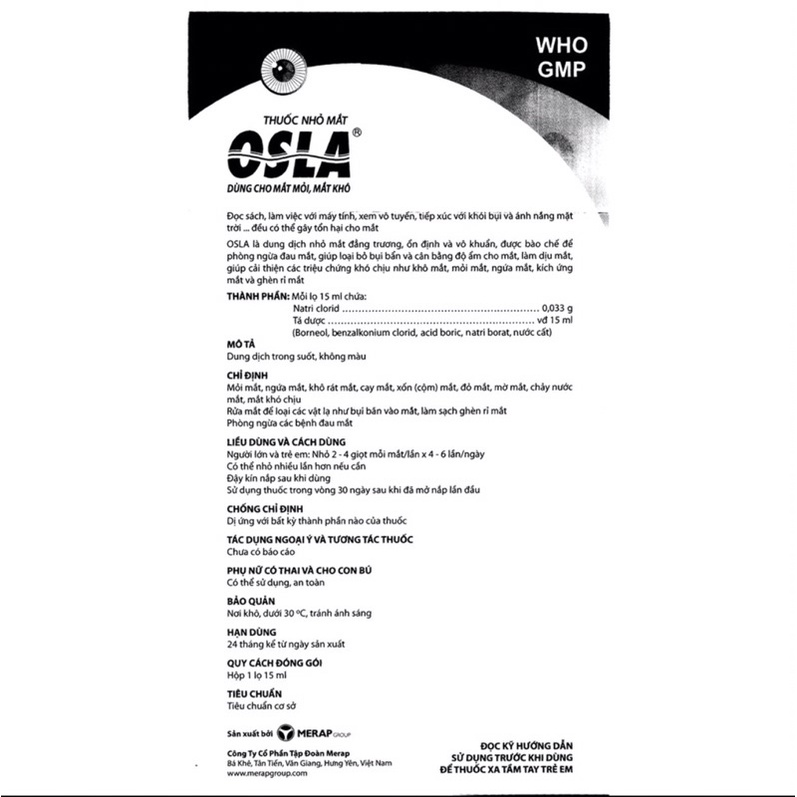 Nước nhỏ mắt Osla 15ml dùng cho mắt khô, mỏi mắt | BigBuy360 - bigbuy360.vn