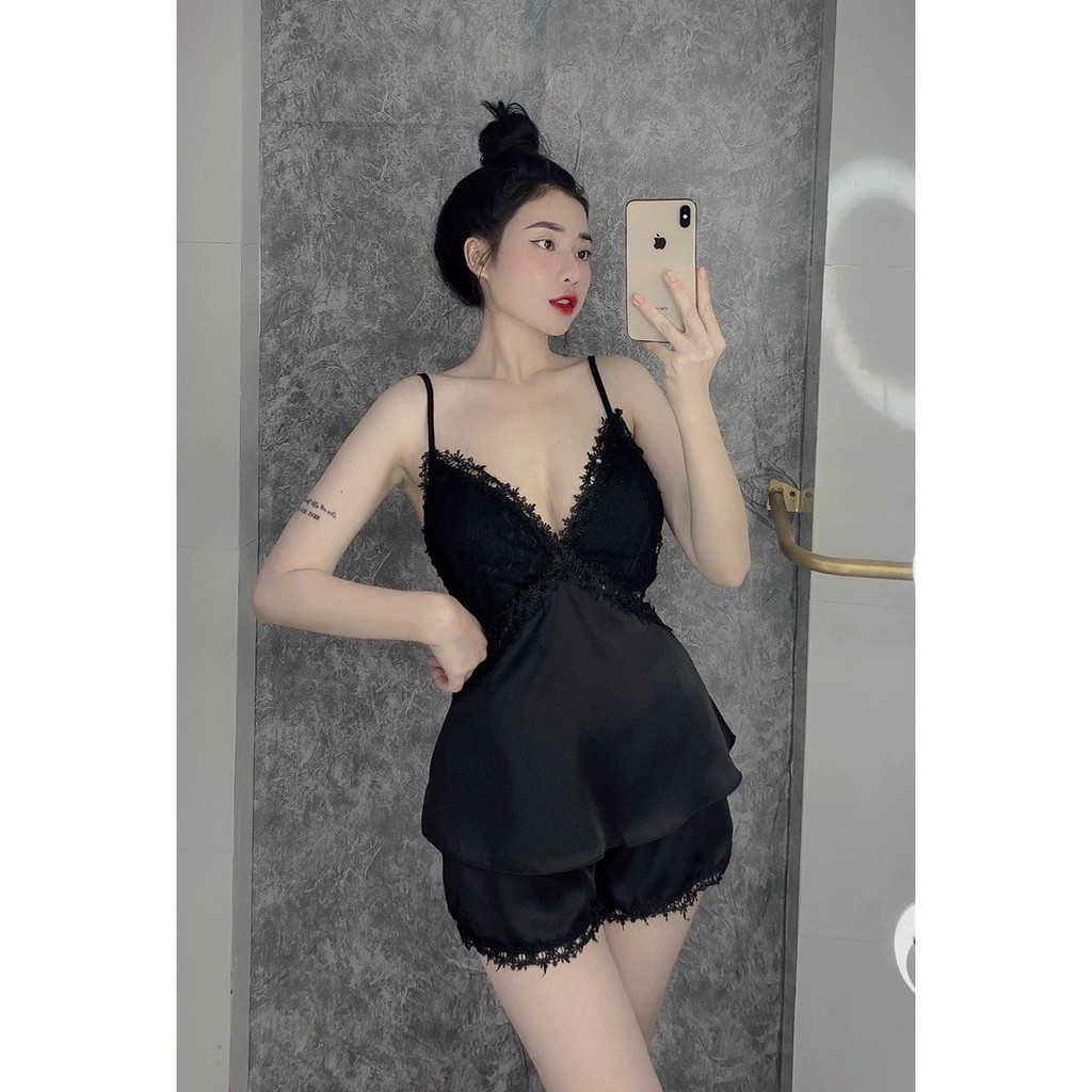 Đồ ngủ sexxy/ Đồ ngủ 2 dây chéo lưng, chất liệu satin cao cấp, free size dưới 65kg | BigBuy360 - bigbuy360.vn