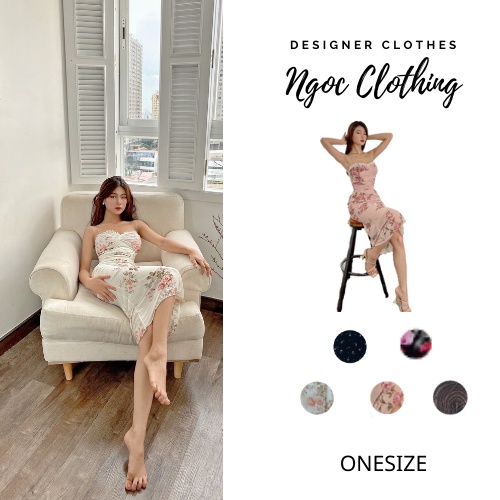 Set áo hai dây chân váy đuôi cá dáng dài NGOCCLOTHING nữ [FREESHIP] Bộ đồ áo croptop 2s kèm chân váy dáng dài sang trọng