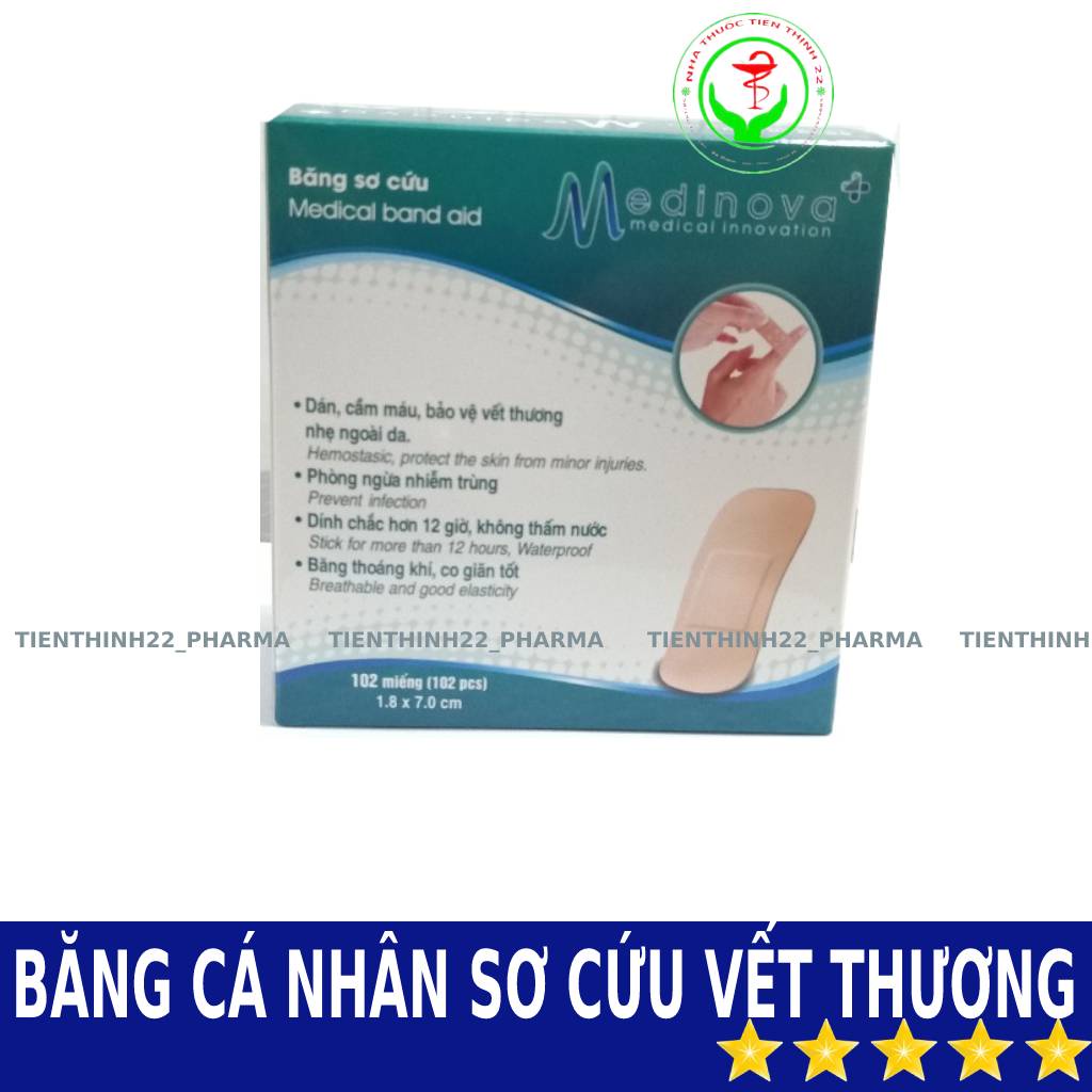 Băng keo cá nhân, băng sơ cứu Zilgo dán cầm máu, bảo vệ vết thương hộp 102 miếng 1,9 x 7.2 cm