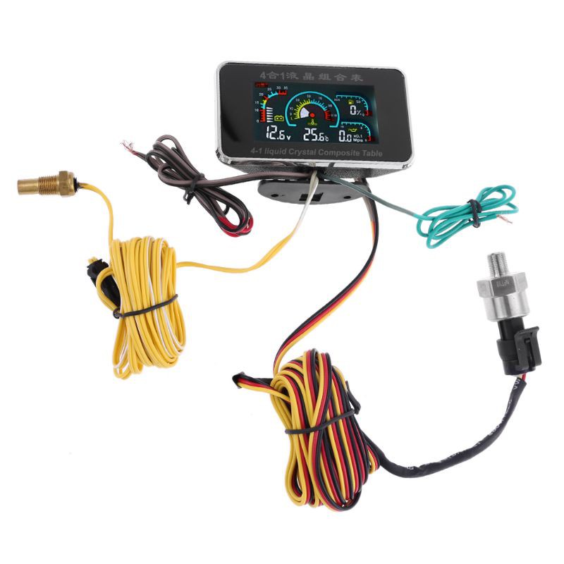 Máy đo báo động kỹ thuật số ô tô LCD AOT.4 trong 1 Vôn kế áp suất dầu
