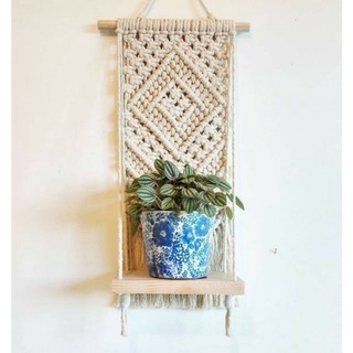 Phụ kiện giá treo tường macrame phối gỗ trang trí