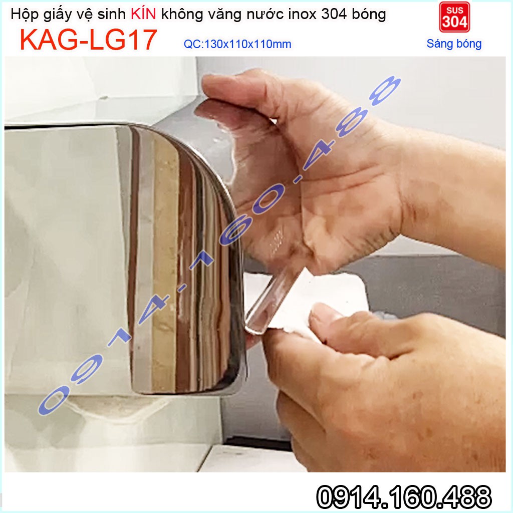 Hộp đựng giấy vệ sinh KAG-LG17 nắp kín chống ướt giấy , Hộp giấy inox SUS304 bóng dày đẹp