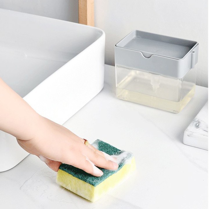 Hộp Đựng Nước Rửa Bát Chén Ấn Lấy Xà Phòng Thông Minh Kèm Miếng Rửa Bát