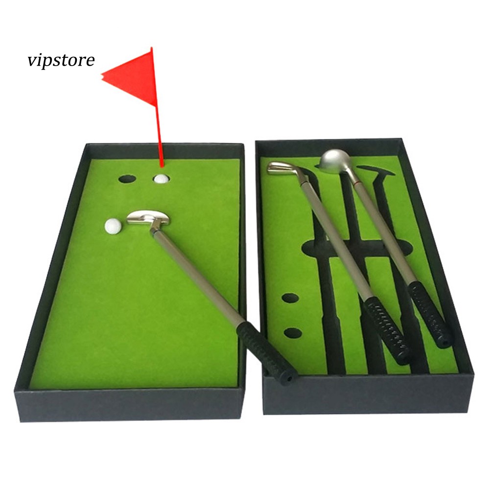 Mini Course Desktop Golf Club Ball Putting Green Flag Ballpoint Pen Set