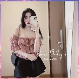 Áo Bánh Bèo Trễ Vai Tầng Hồng Áo Bánh Bèo Tiểu Thư Tay Phồng Mix Chân Váy Tacca