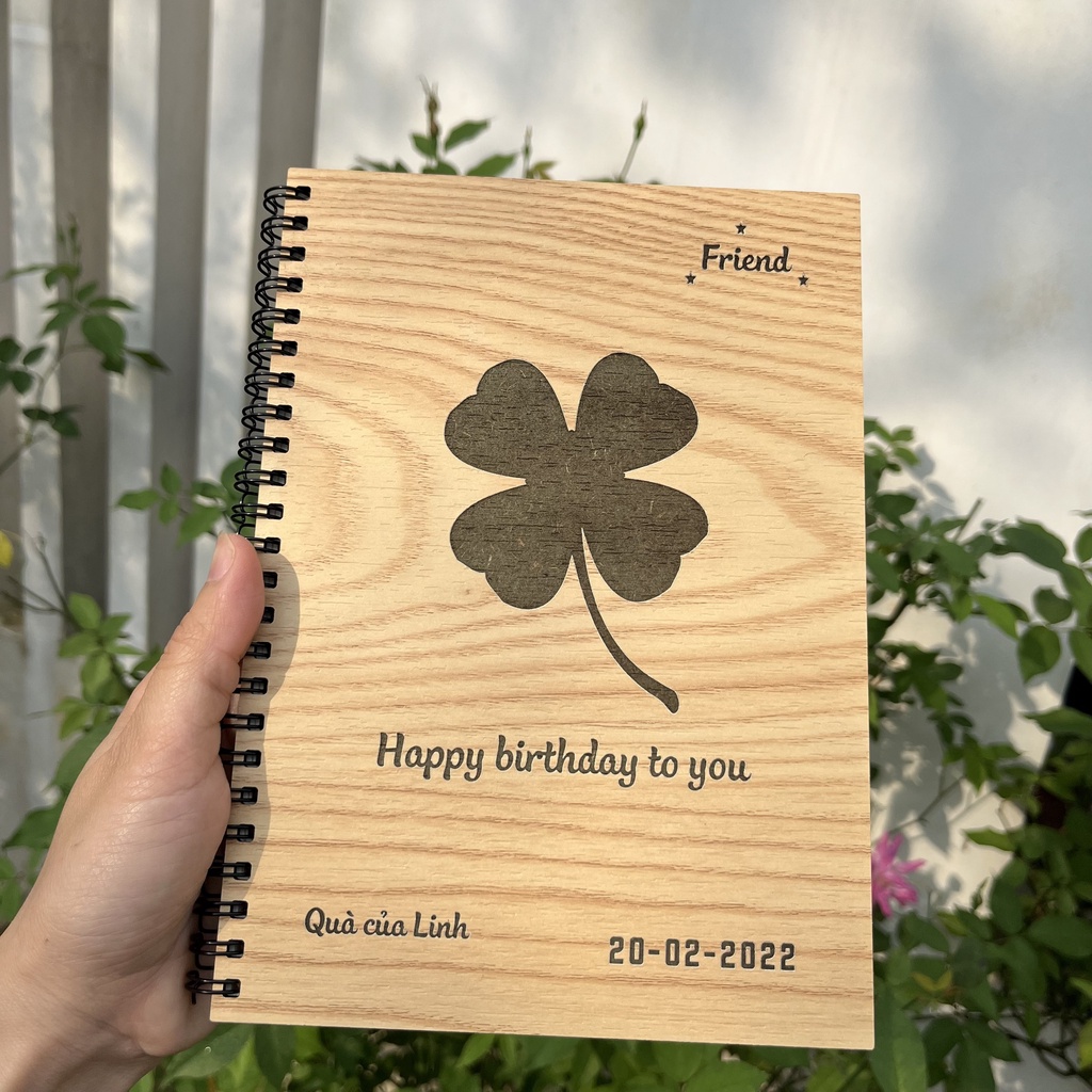 Sổ bìa gỗ khắc laser- thiết kế theo yêu cầu - kích thước 15cm x20cm - không độc hại cho trẻ em