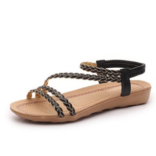 SANDAL NỮ 2 DÂY NGANG GÓT THUN CO DÃN
