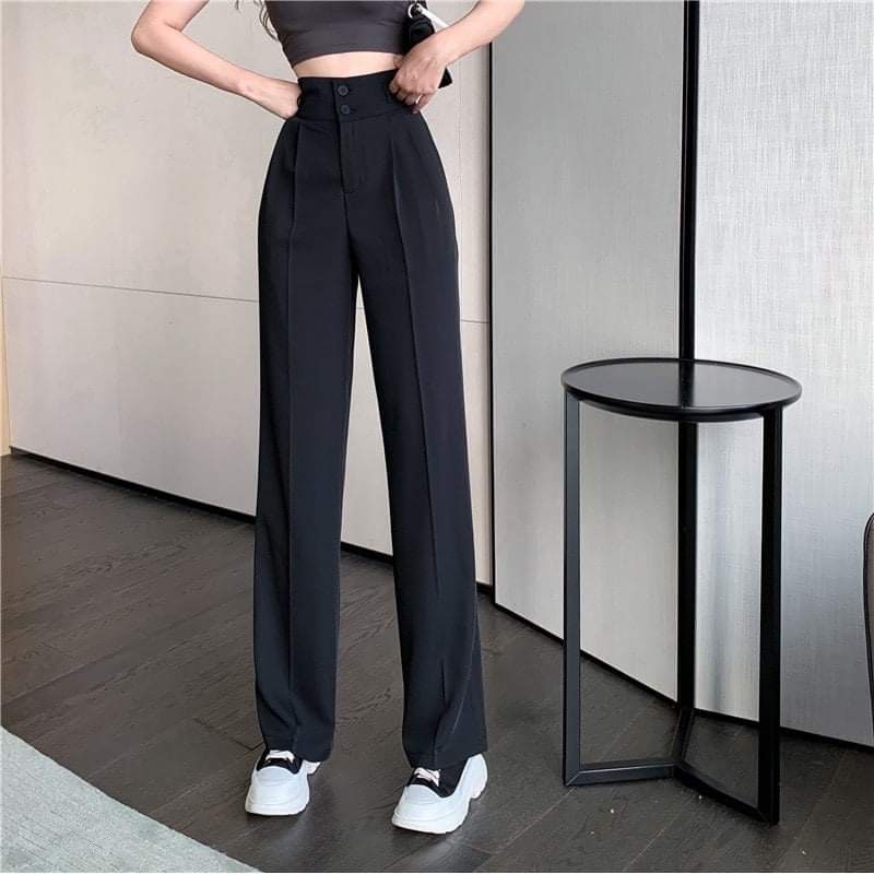 Quần ống rộng suông nữ lưng cao 2 khuy bigsize công sở mặc nhà LAVILO QT05