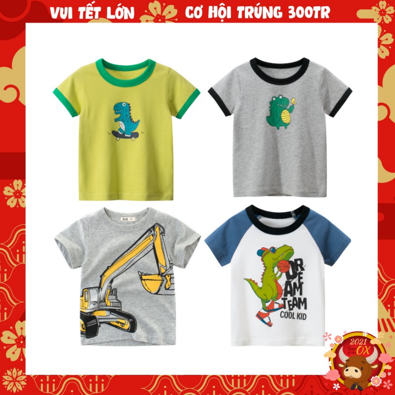 Áo thun bé trai chất cotton in hình KHỦNG LONG cute thoáng khí, thời trang và an toàn cho bé