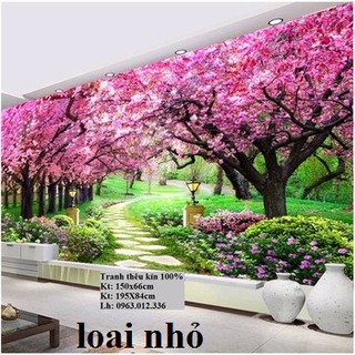 Tranh thêu chữ thap phong cảnh hàng cây tình yêu kt 149x66cm