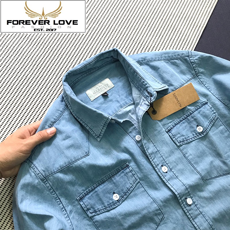 Áo sơ mi denim nam tay dài phối túi cao cấp - SB167 | BigBuy360 - bigbuy360.vn