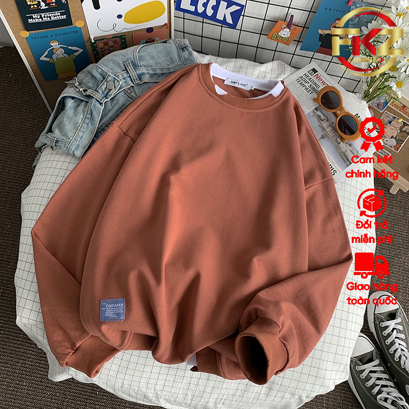 Áo sweater FKZ UNISEX nỉ bông tay dài phối layer độc lạ nam nữ đều mặc đẹp