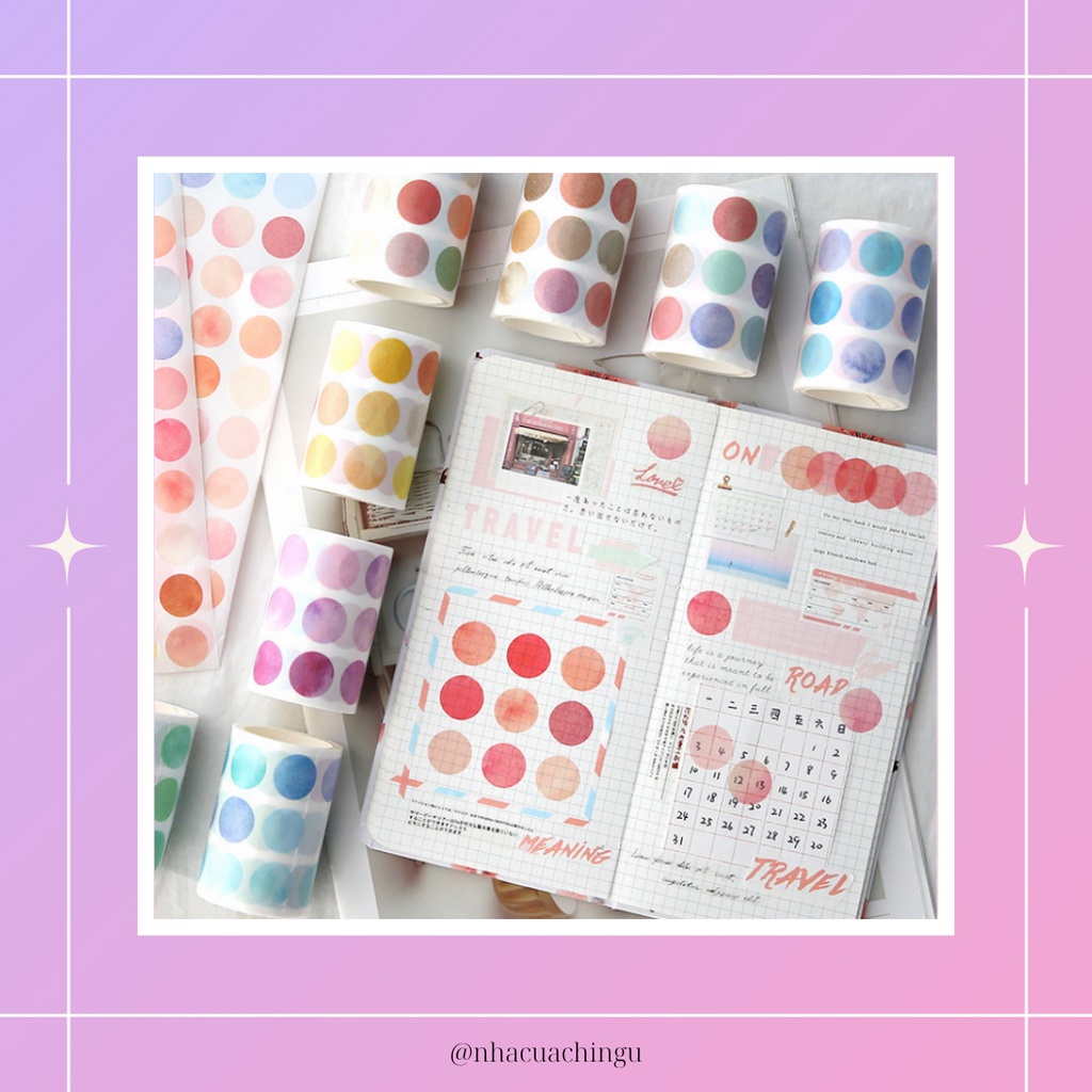 (CHIẾT) Washi tape băng dính sticker nhãn dán tròn bé múp loang màu (ảnh thật) nhacuachingu Nhà của Chingu