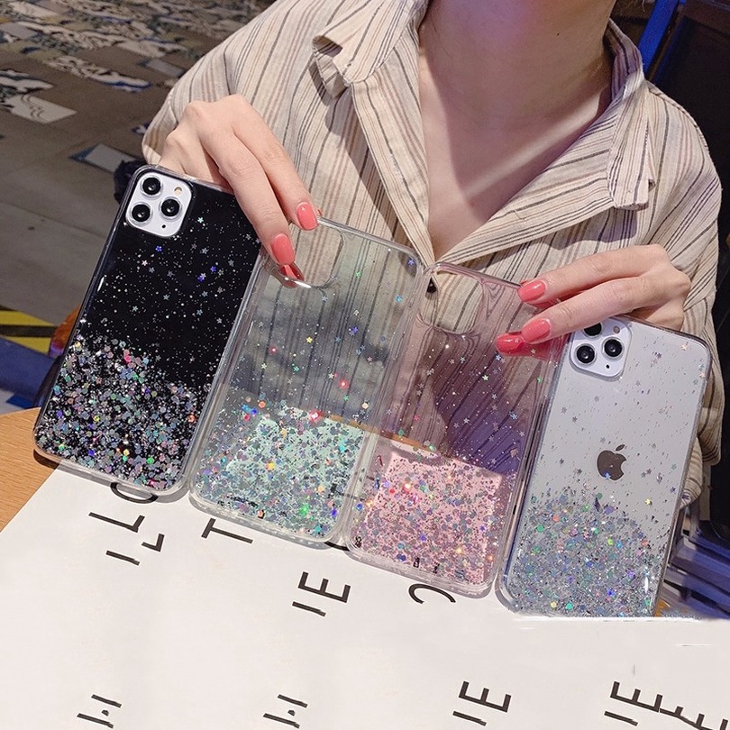 Case Samsung A71 A51 A50S A40S A30S A20S A10S A70 A60 M30 M40 A50 A40 A30 A20 A10 M10 Shine Star Glitter Bling Sequins Transparent Silicone cover Casing