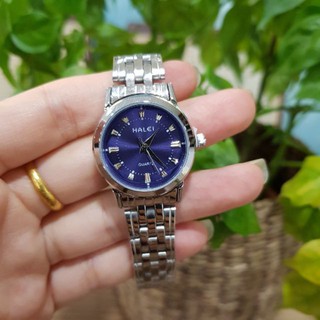 🎁đồng hồ nữ, 😍Freeship đơn 150K🎁 [FLASHSALE] Đồng Hồ Nữ Halei 502 Mặt Tròn Xanh Dây Kim Loại Bạch Kim Chính Hãng