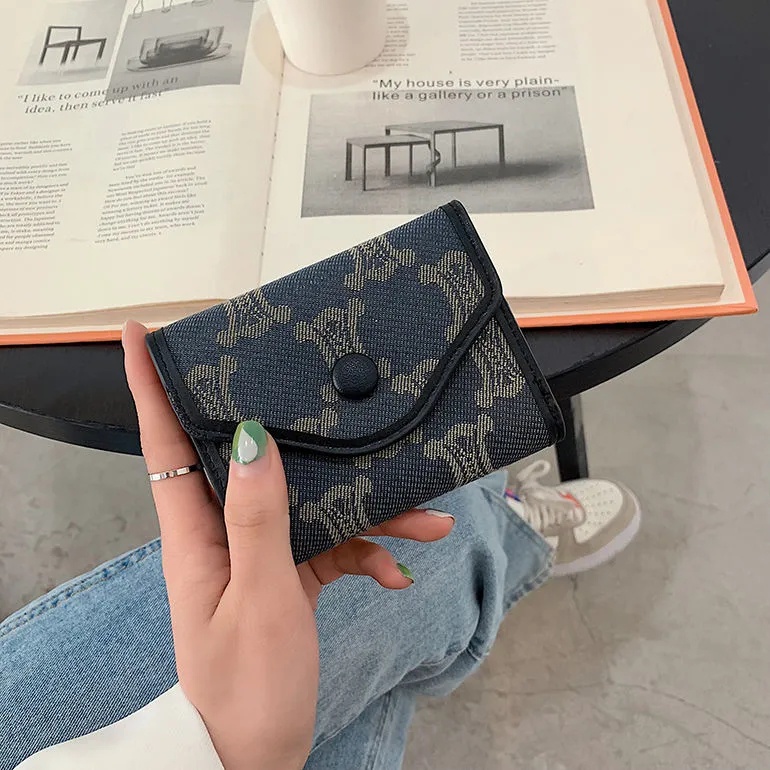 Ví Ngắn Kẻ Sọc Ca Rô Chất Liệu Canvas Phong Cách Retro kf051