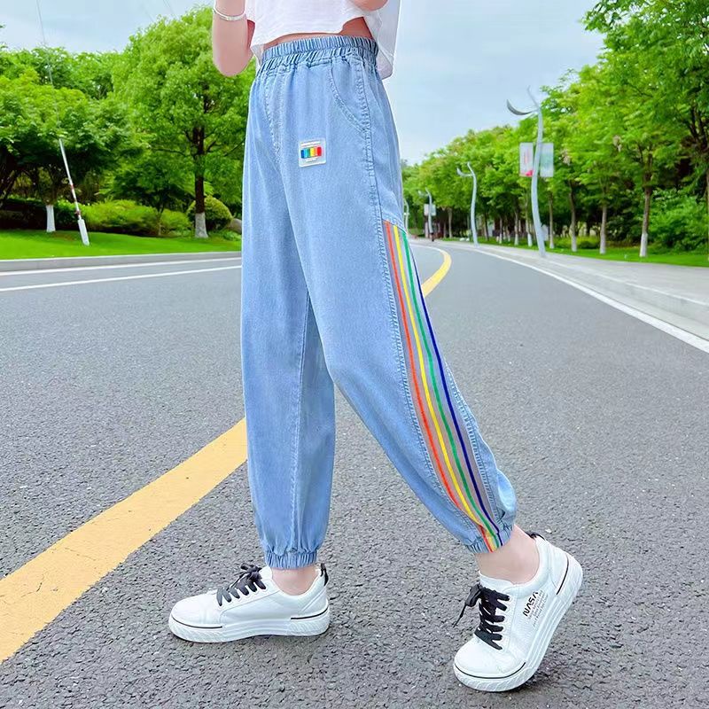 Quần Denim Lụa Lạnh Mỏng Chống Muỗi Phong Cách Mới 2022 Thời Trang Cho Bé Gái