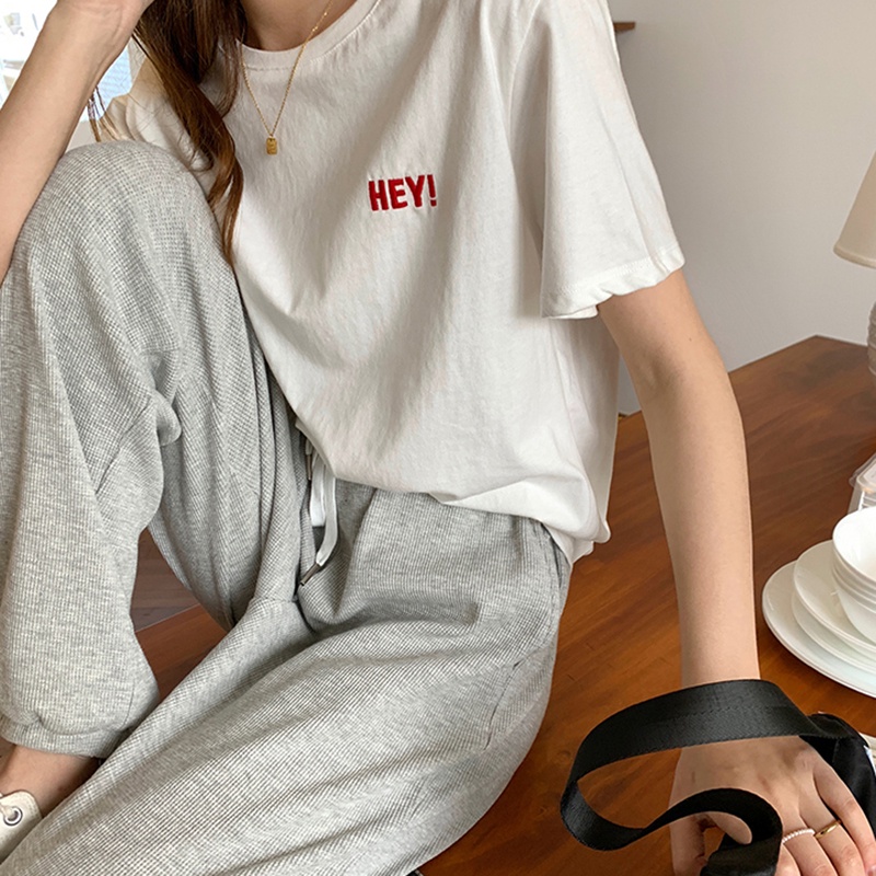 Áo thun IELGY tay ngắn dáng rộng thêu họa tiết size lớn phong cách Hàn Quốc thời trang cho nữ