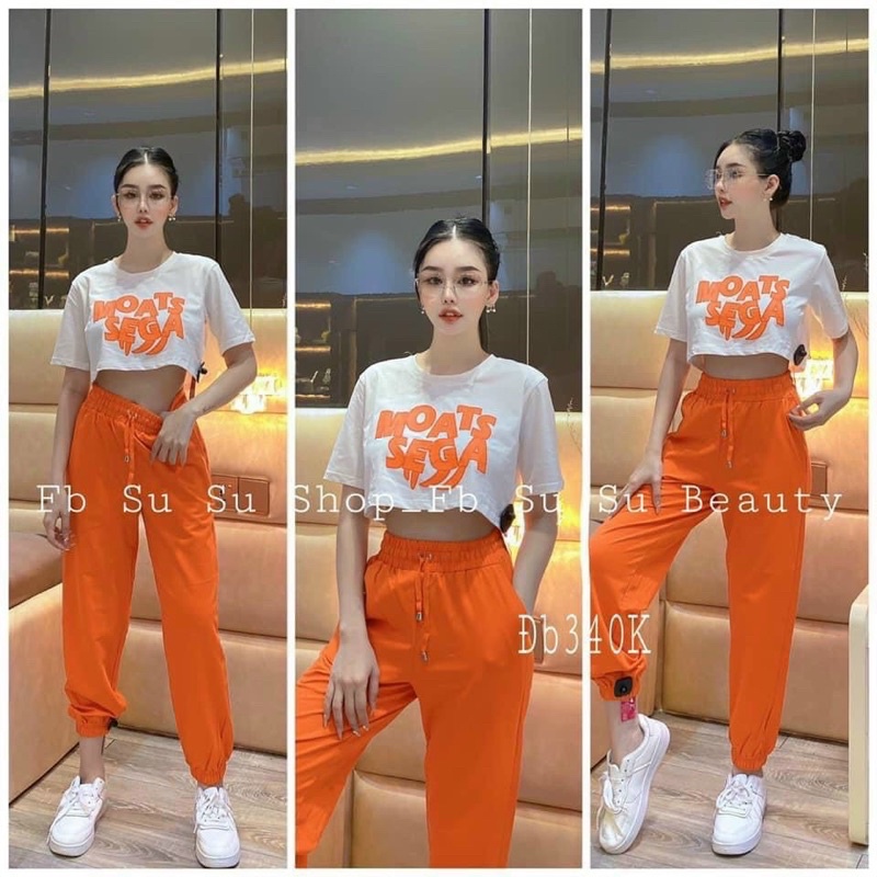 Set áo croptop quần thể thao năng động đáng yêu vải đẹp giá tốt