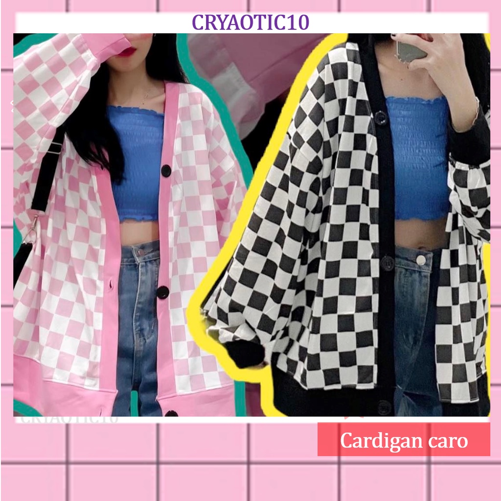 Kèm hình thật - Áo cardigan caro ulzzang Hàn Quốc cực xinh cryaotic10