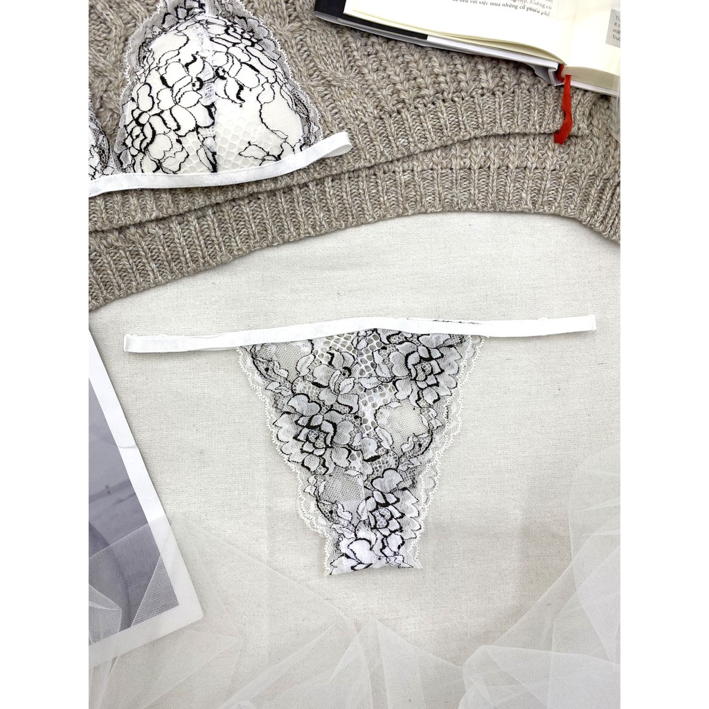 👙 Bra thiết kế sexy 👙 Đồ lót nữ thiết kế màu trắng họa tiết có mút vải ren cao cấp loại 1 gồm áo + quần | BigBuy360 - bigbuy360.vn