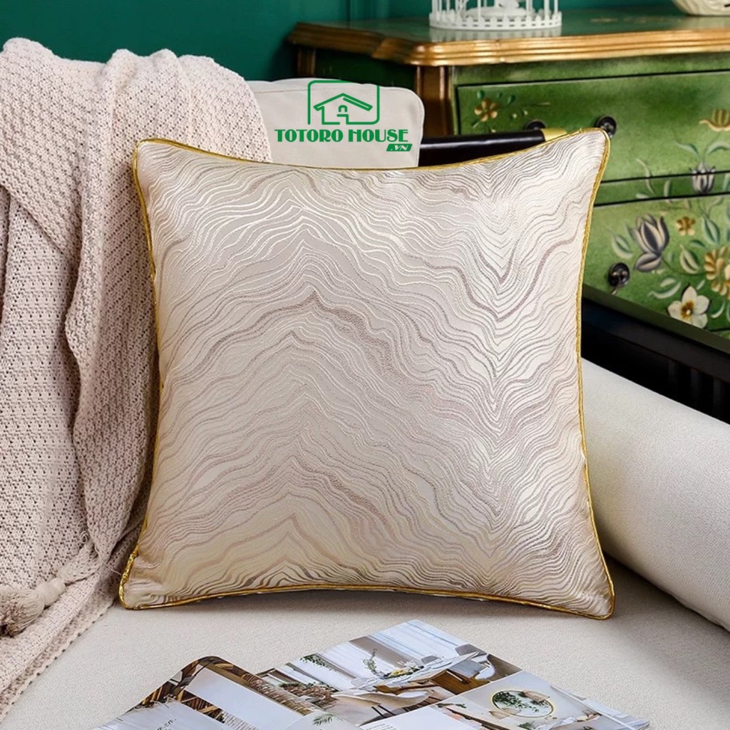 Vỏ gối tựa lưng lụa dệt vân sóng TOTORO HOUSE áo gối vuông sofa sang trọng thời thượng đẳng cấp 45x45cm | BigBuy360 - bigbuy360.vn