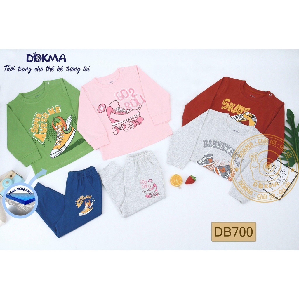 (1-5Y) Bộ dài tay cổ tròn vải cotton mỏng - DOKMA