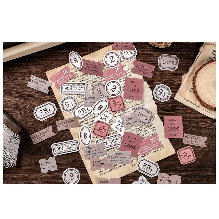 Hộp kraft 45 miếng giấy label trang trí sáng tạo