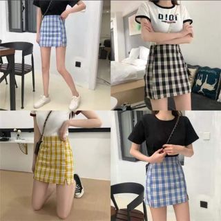 Chân váy kẻ sọc hàn xẻng