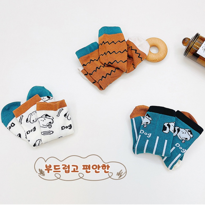 Set 3 Đôi Tất In Hình Cún Hoạt Hình Dễ Thương Cho Bé
