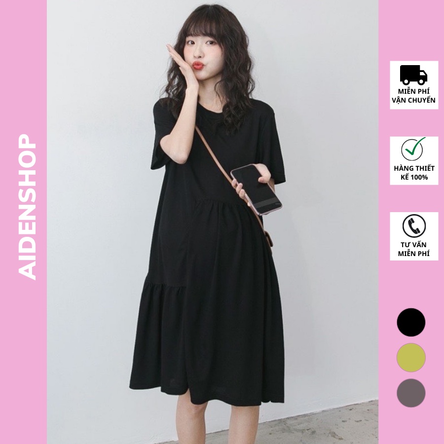 Váy bầu xinh thời trang Aidenshop đầm bầu thiết kế chất cotton cộc tay mùa hè
