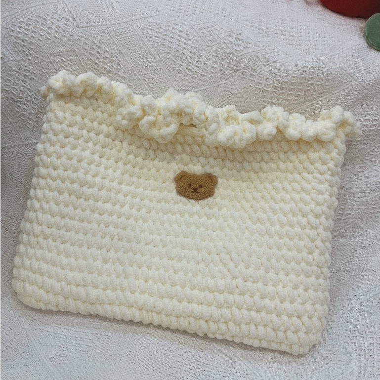 🐻Túi chống sốc Laptop/ Ipad Len bông sữa Handmade, hàng thủ công bằng tay 🐻