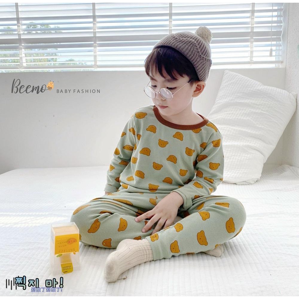 Bộ bozip bé trai dài tay in hình gấu dễ thương thích hợp mặc nhà và đi ngủ