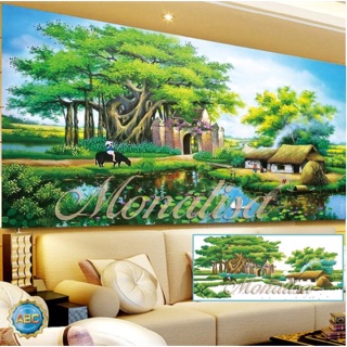 Tranh đính đá phong cảnh làng quê tuyệt đẹp 2mx90cm