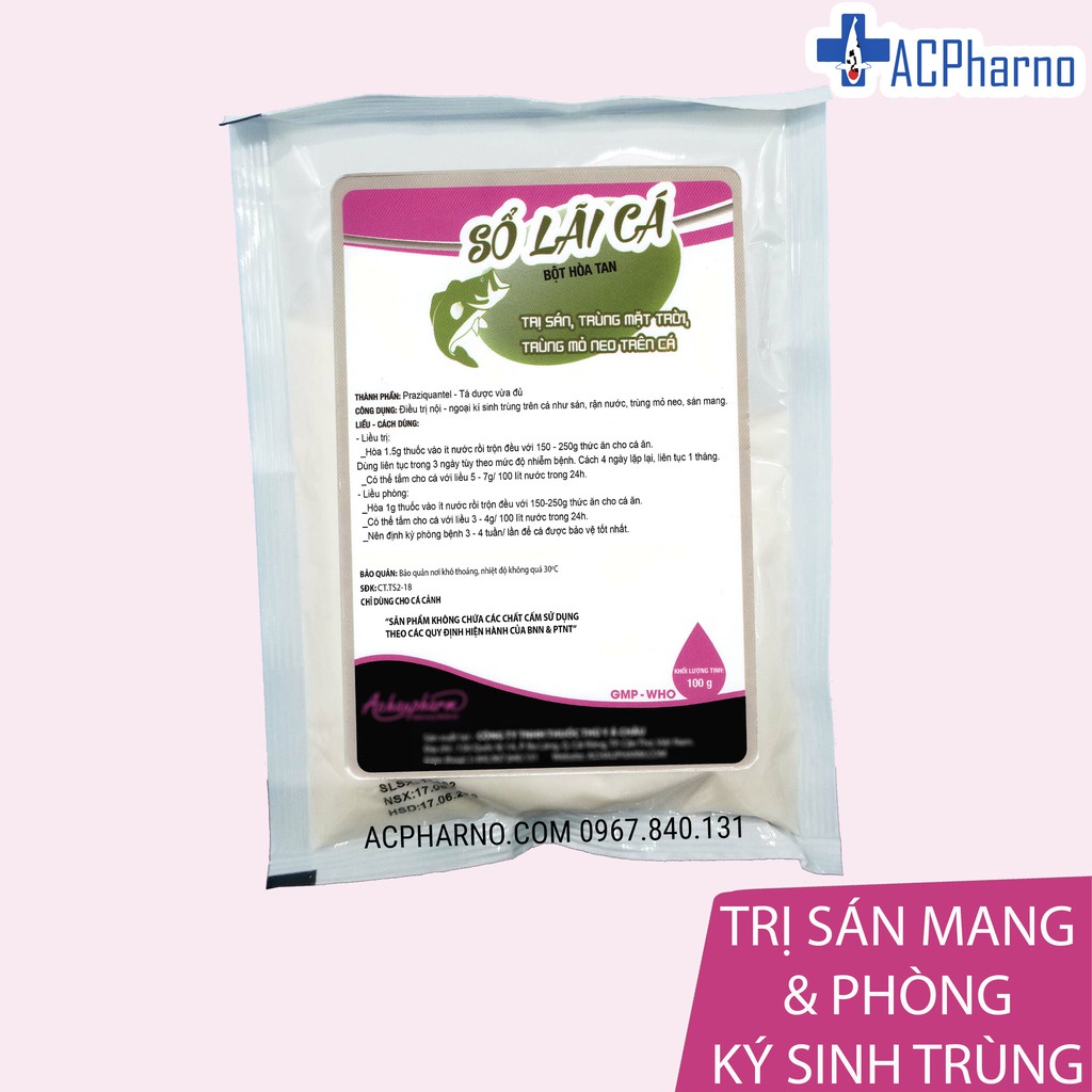 Sổ lãi cá trị trùng mỏ neo, rận nước, sán mang cho cá koi, cá rồng, cá vàng 100gr Chữa, diệt kí sinh trùng trên cá cảnh
