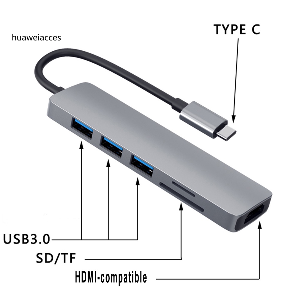 Đầu Chuyển Đổi Hua-6In1 4k Type C Sang Hdmi-Compatible Usb 3.0 Micro-Sd Tf