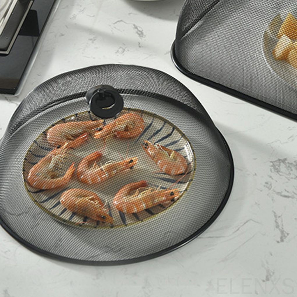 Nắp Đậy Đĩa Thức Ăn Hình Tròn Bằng Thép Không Gỉ Màu Đen Chống Bụi Chống Ruồi