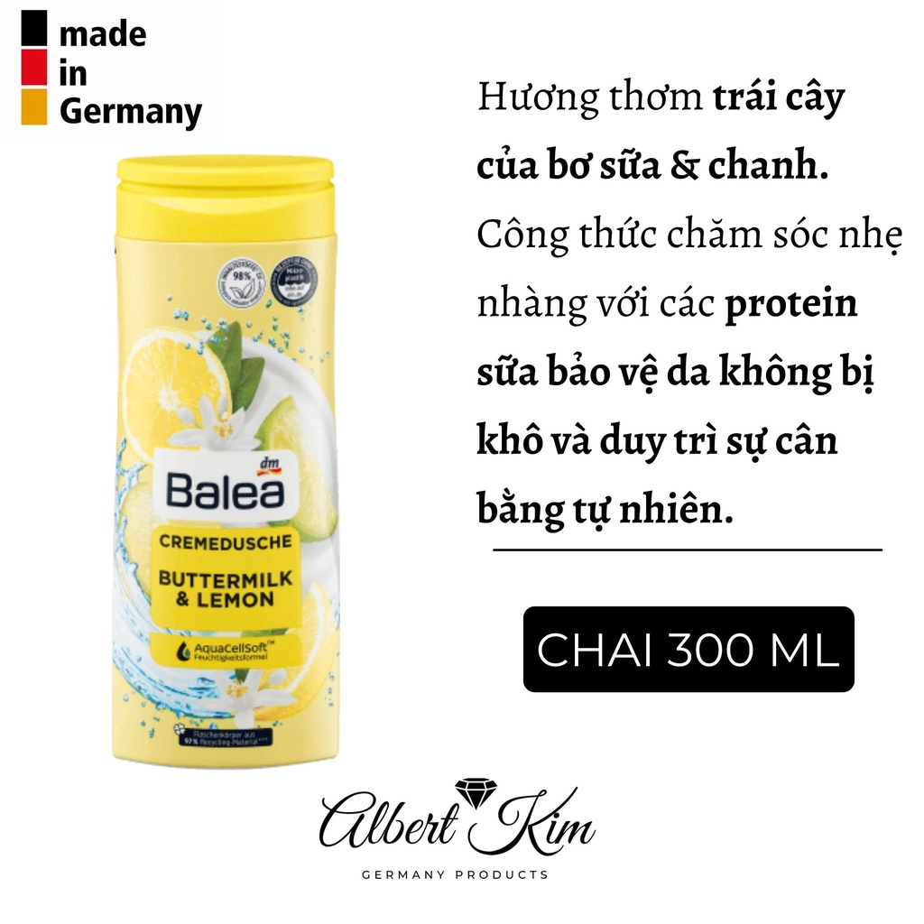 [ Hàng Đức ] Sữa tắm Balea hàng nội địa Đức, mềm mịn dưỡng ẩm cho mọi loại da - 300ml