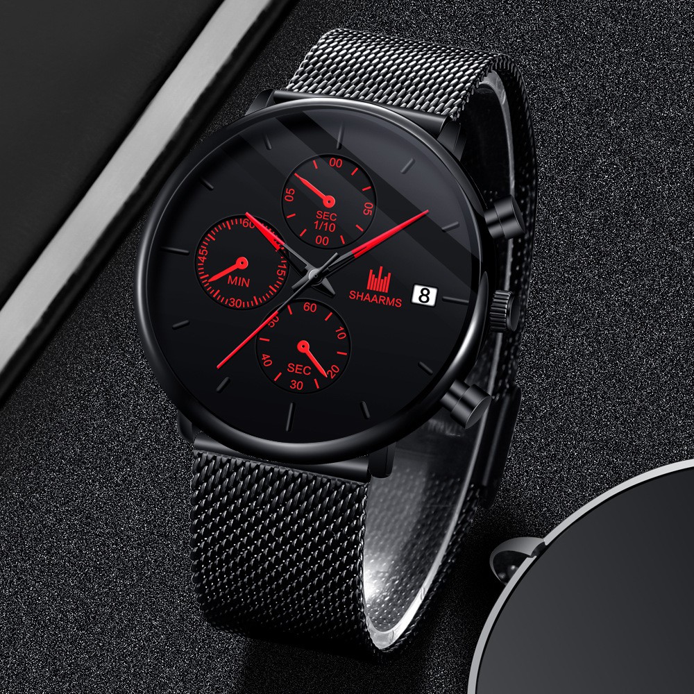 Đồng Hồ Nam SHAARMS SA6123 Đăng cấp doanh nhân lịch ngày sang trọng dây thép mành thời trang | BigBuy360 - bigbuy360.vn