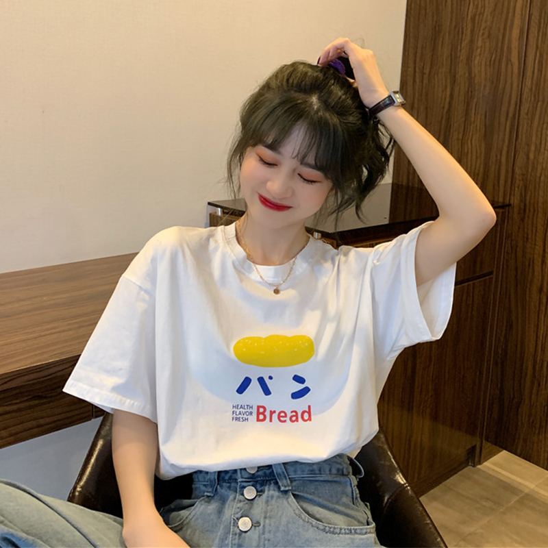 Áo thun dáng rộng tay ngắn in hình thời trang cho nữ